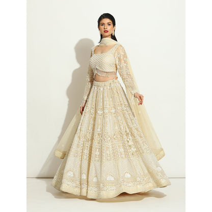 VANDANA SETHI Pearl Work Lehenga in a Shimmer Organza with Full Sleeves (Set of 3)