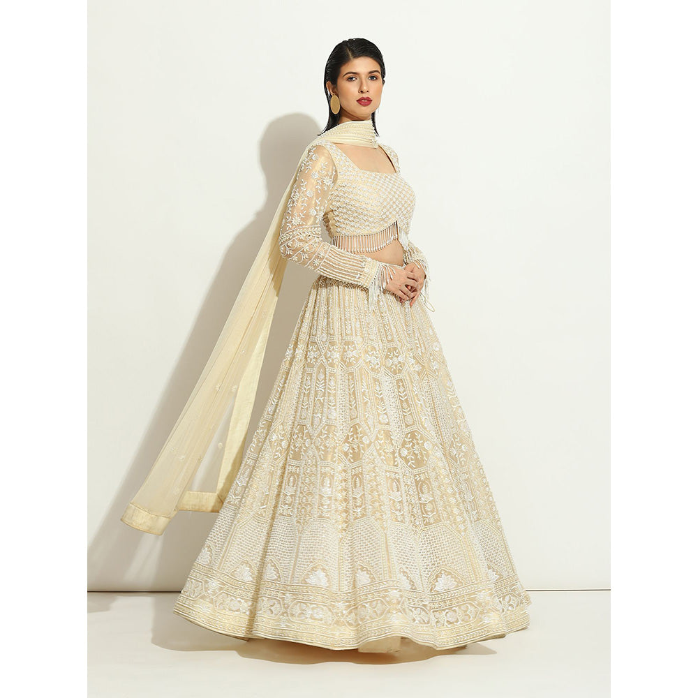VANDANA SETHI Pearl Work Lehenga in a Shimmer Organza with Full Sleeves (Set of 3)