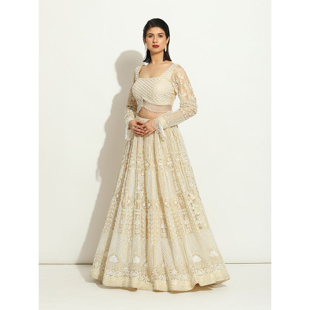 VANDANA SETHI Pearl Work Lehenga in a Shimmer Organza with Full Sleeves (Set of 3)