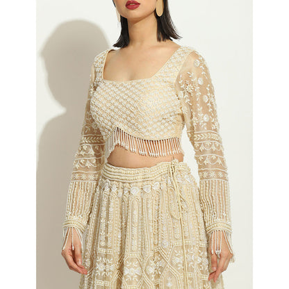 VANDANA SETHI Pearl Work Lehenga in a Shimmer Organza with Full Sleeves (Set of 3)