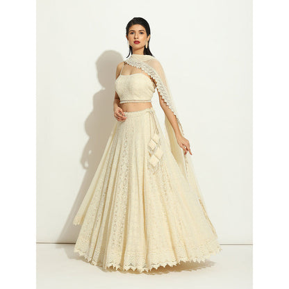 VANDANA SETHI Pearl Work Lehenga in Chikankari Fabric (Set of 3)
