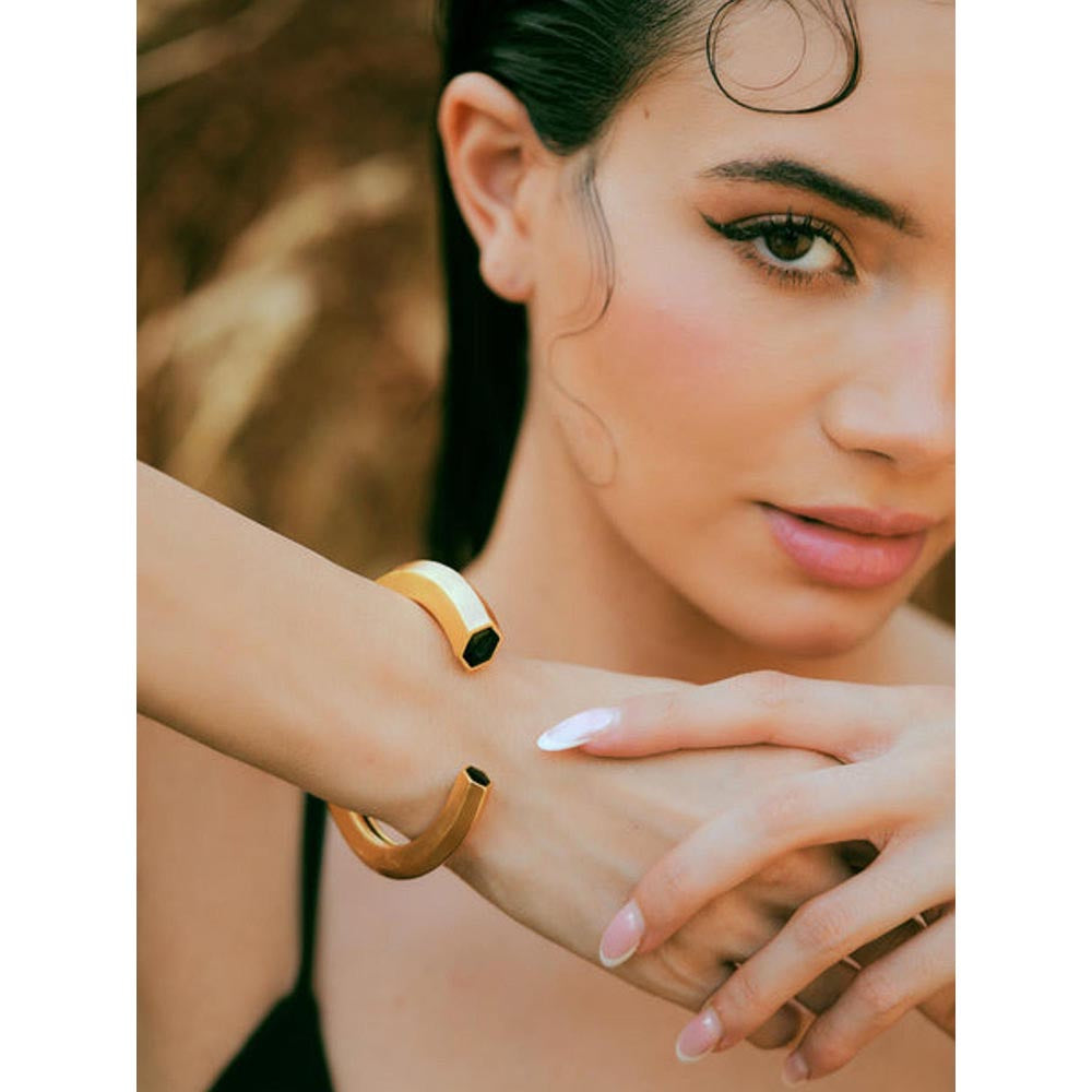 VARNIKA ARORA Hexa Black Enamel Gold Cuff