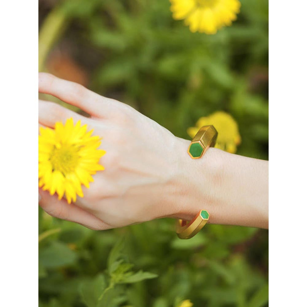 VARNIKA ARORA Hexa Green Enamel Gold Cuff
