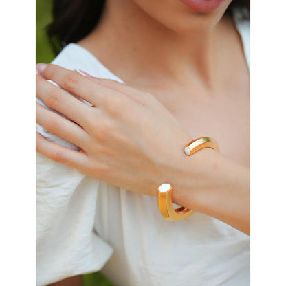 VARNIKA ARORA Hexa White Enamel Gold Cuff