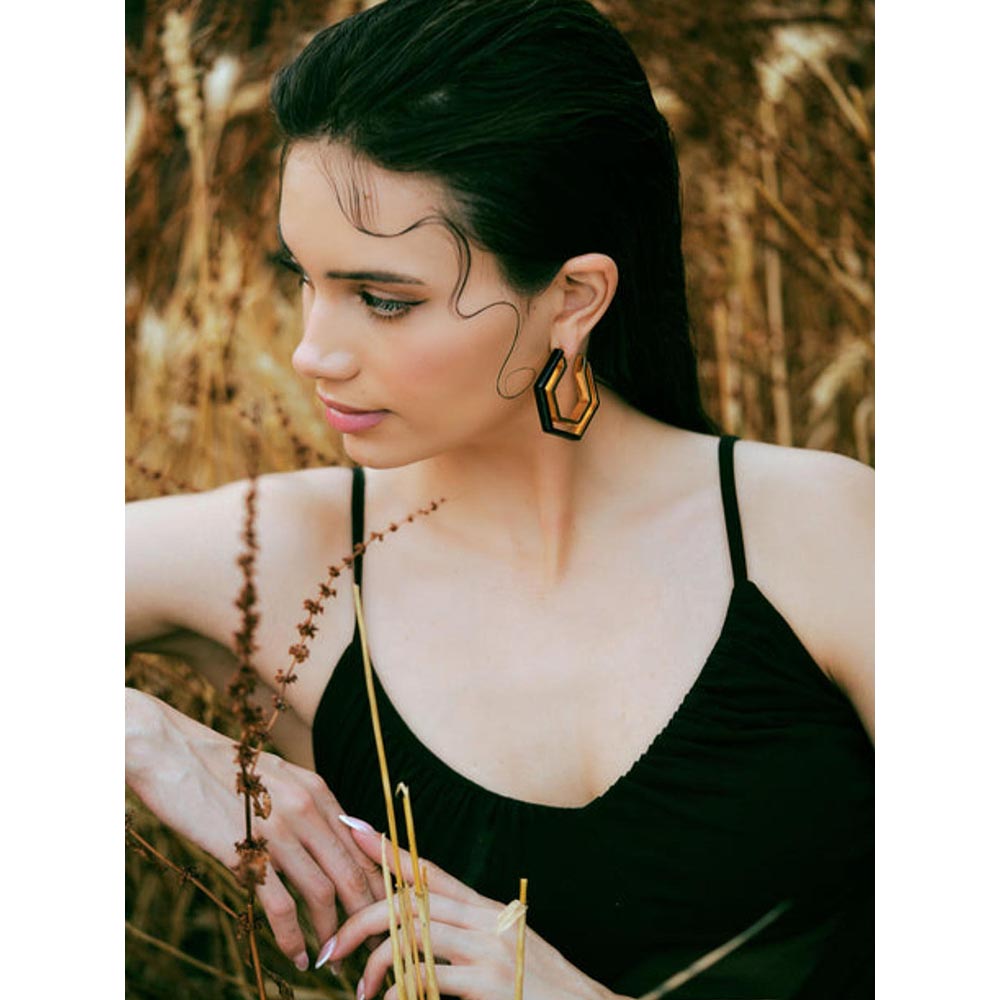 VARNIKA ARORA Devine Black Enamel Gold Earrings