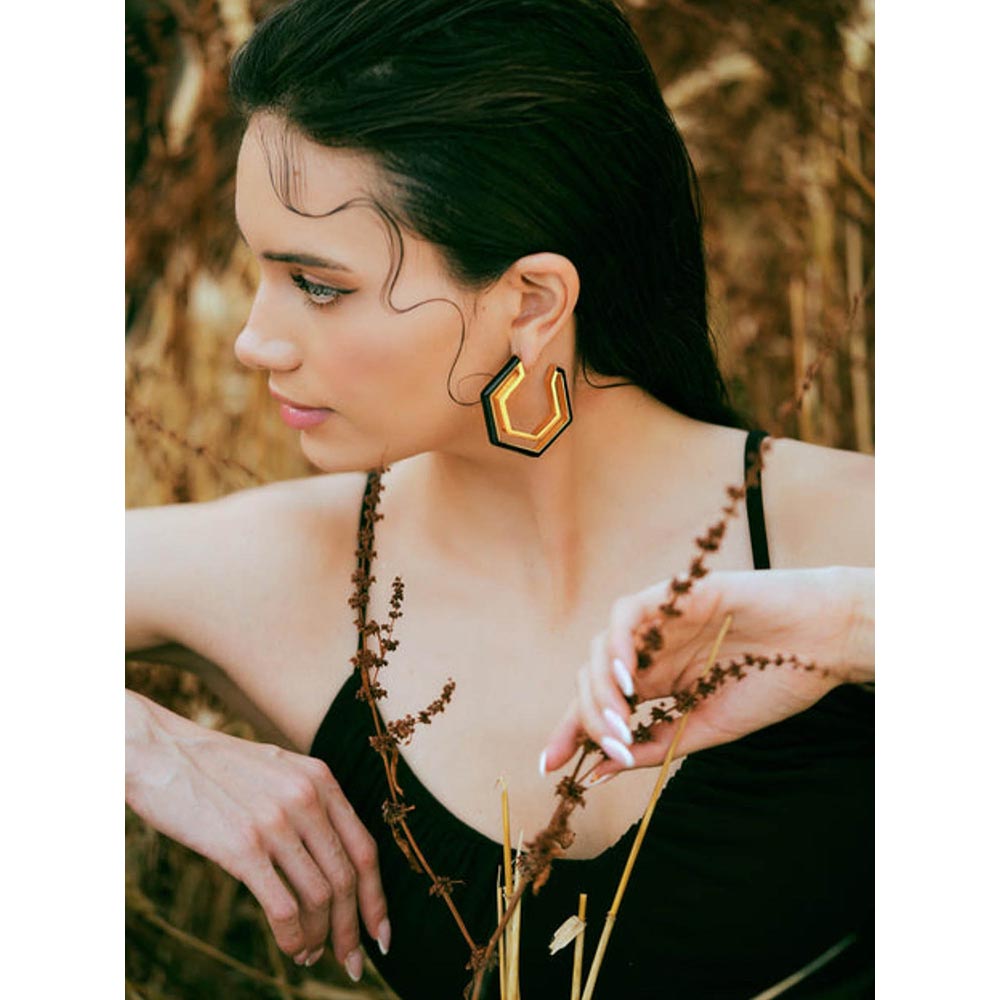 VARNIKA ARORA Devine Black Enamel Gold Earrings