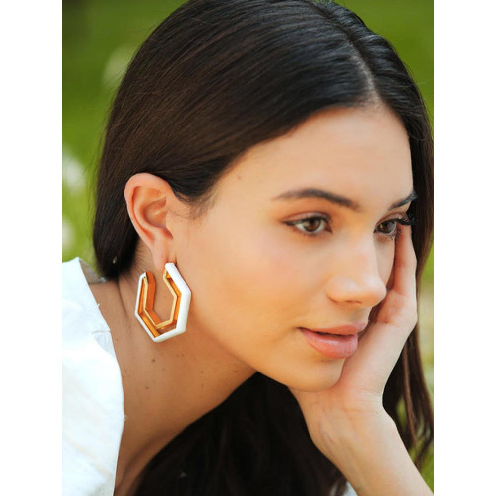 VARNIKA ARORA Devine White Enamel Gold Earrings