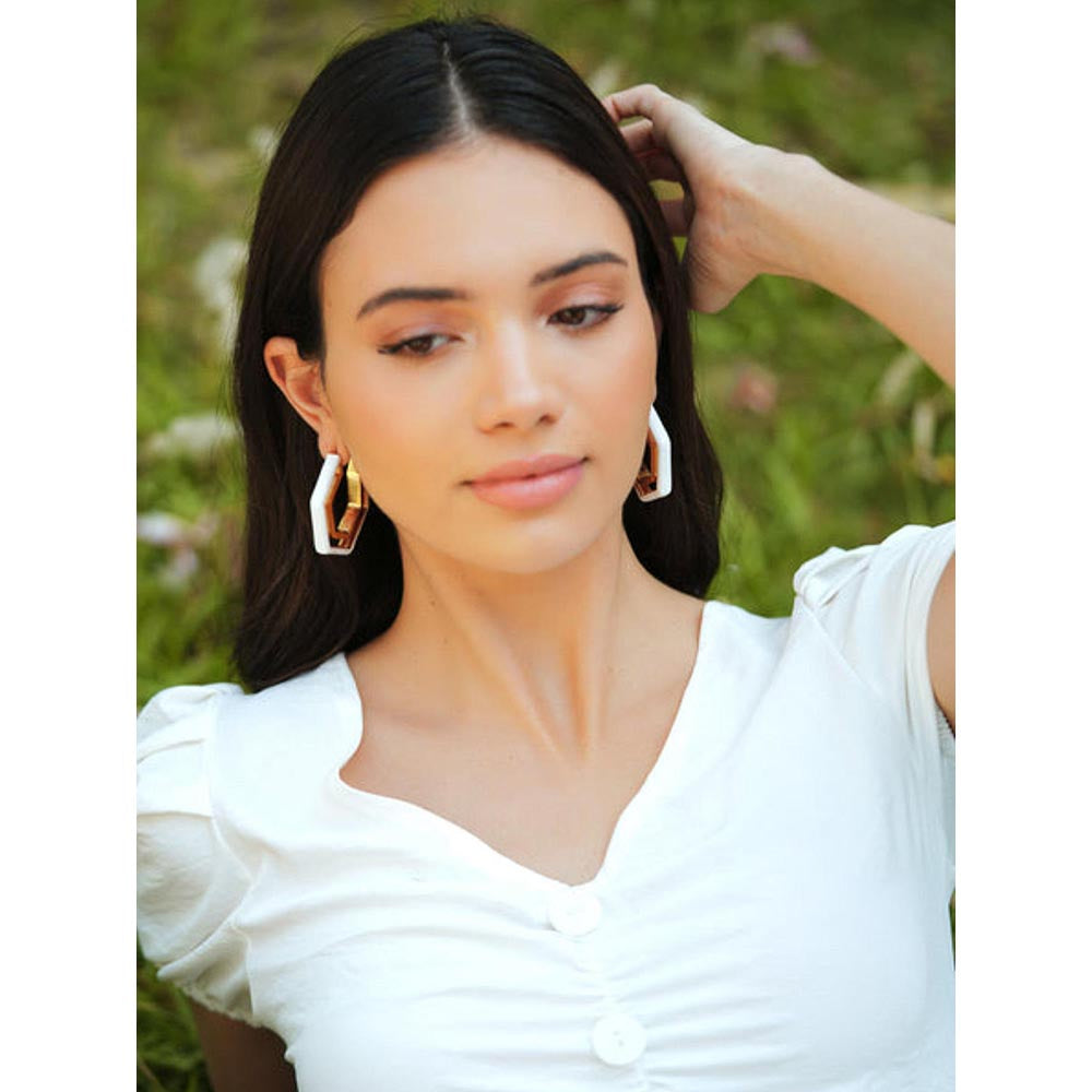 VARNIKA ARORA Devine White Enamel Gold Earrings