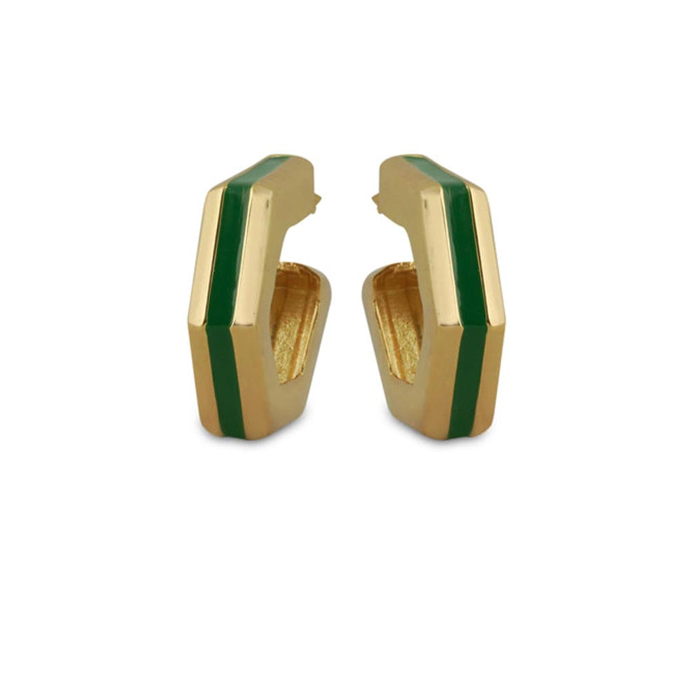 VARNIKA ARORA Helixa Green Enamel Gold Hoops