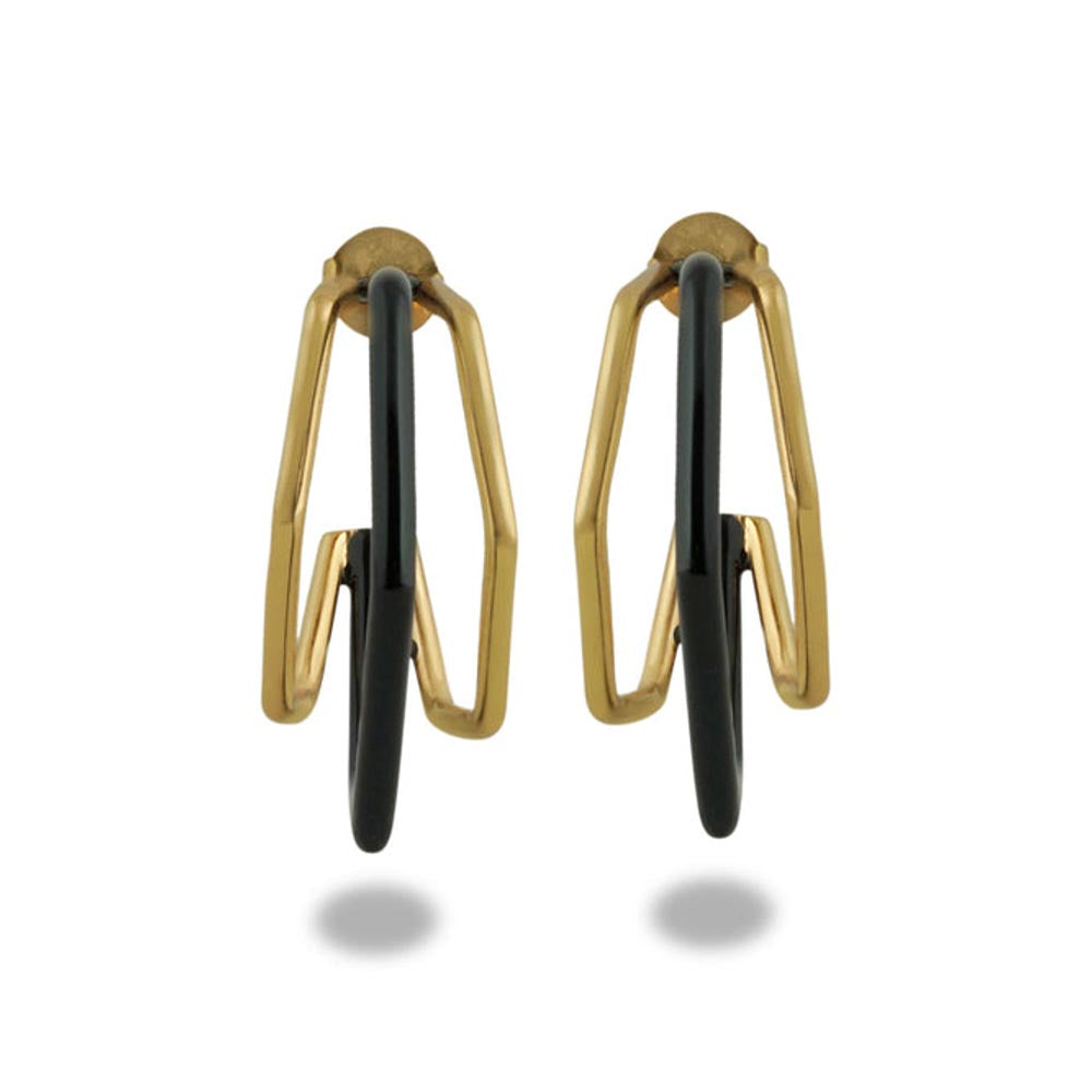 VARNIKA ARORA Small Trio Black Enamel Gold Hoops