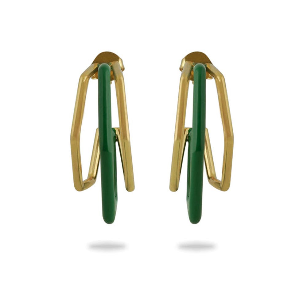 VARNIKA ARORA Small Trio Green Enamel Gold Hoops