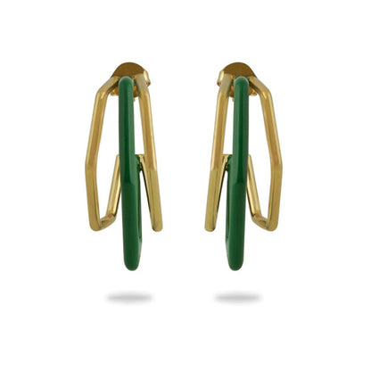 VARNIKA ARORA Small Trio Green Enamel Gold Hoops
