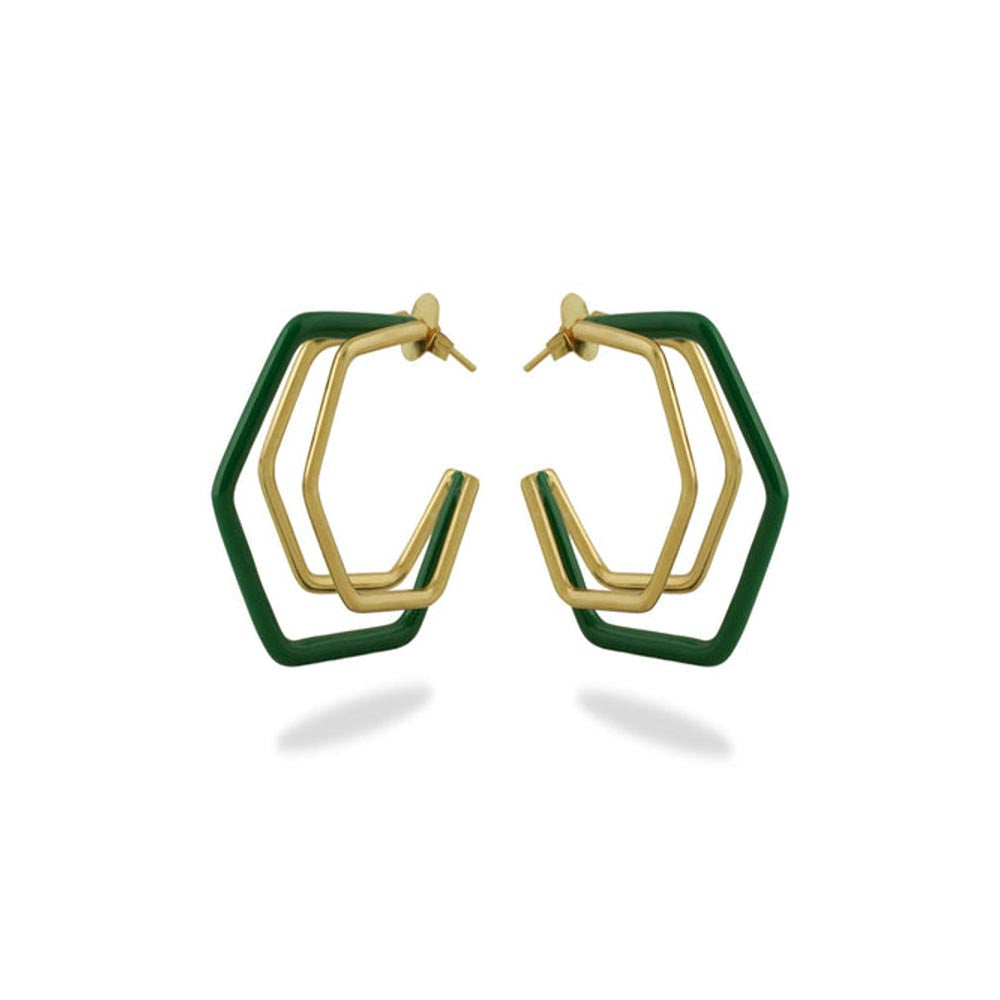 VARNIKA ARORA Small Trio Green Enamel Gold Hoops