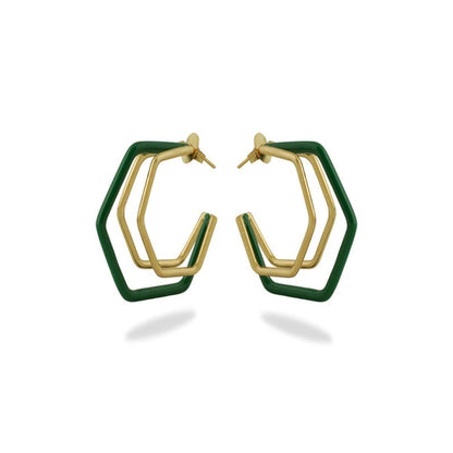 VARNIKA ARORA Small Trio Green Enamel Gold Hoops