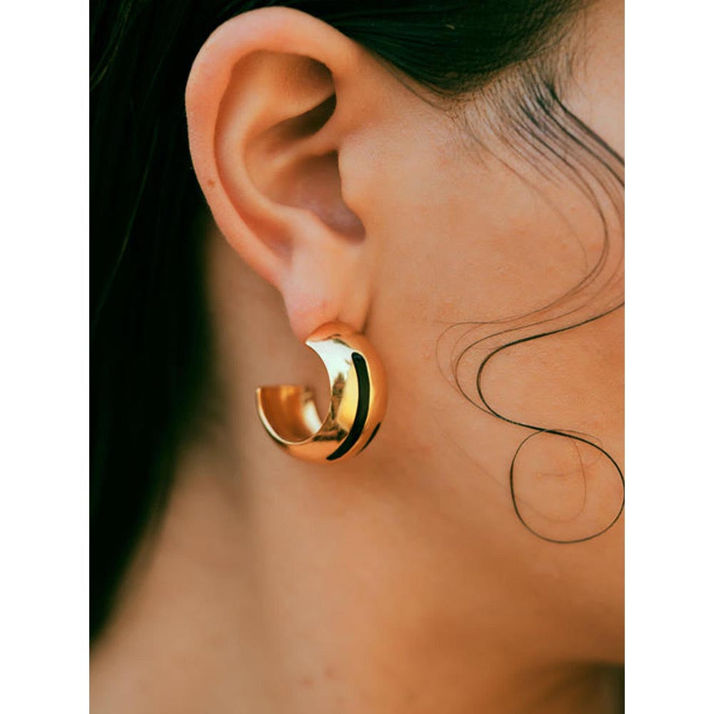 VARNIKA ARORA Luna Black Enamel Gold Hoops