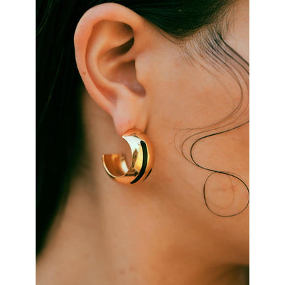 VARNIKA ARORA Luna Black Enamel Gold Hoops