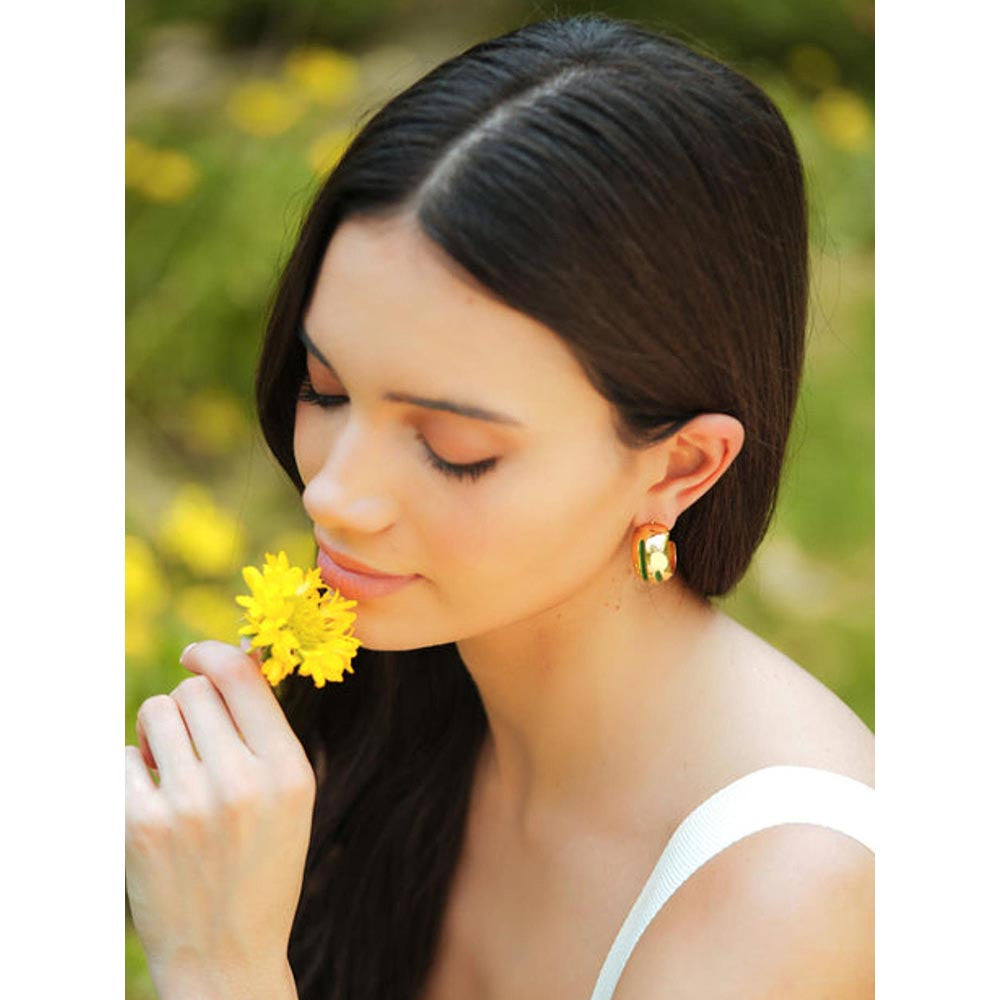 VARNIKA ARORA Luna Green Enamel Gold Hoops