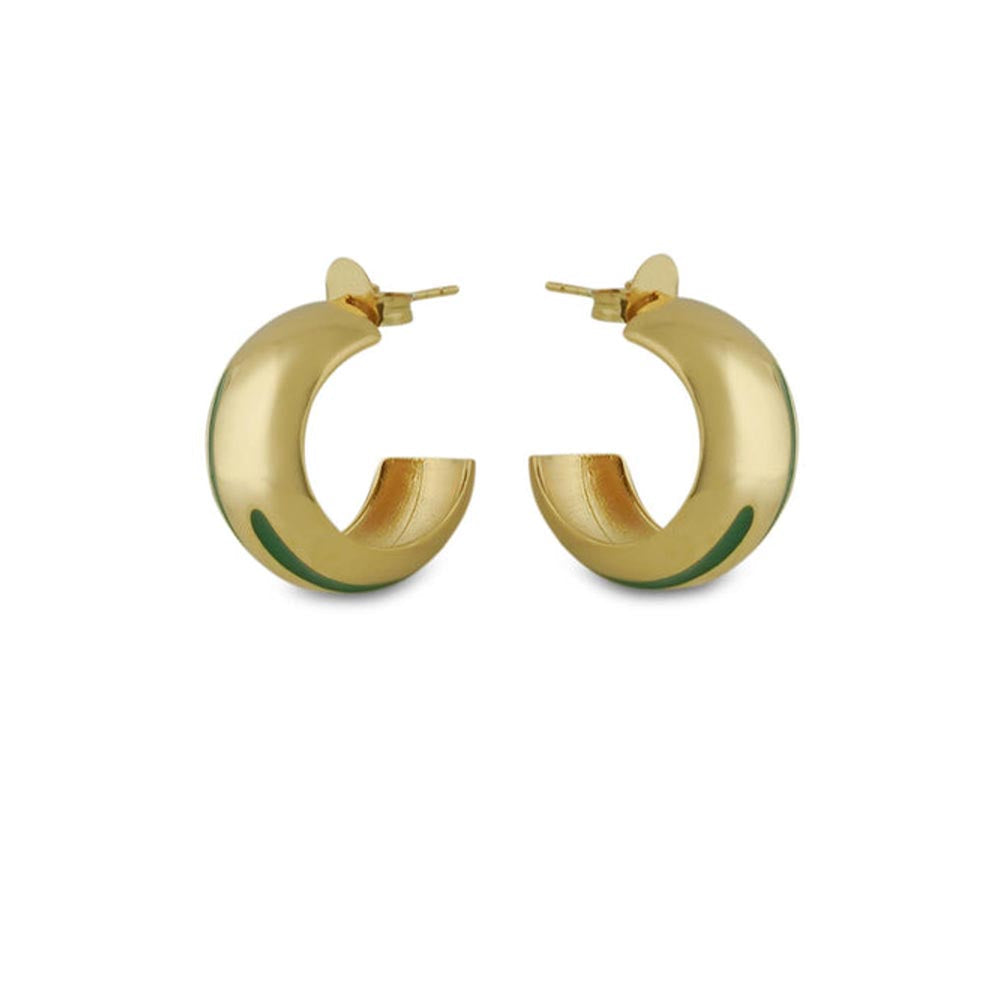 VARNIKA ARORA Luna Green Enamel Gold Hoops