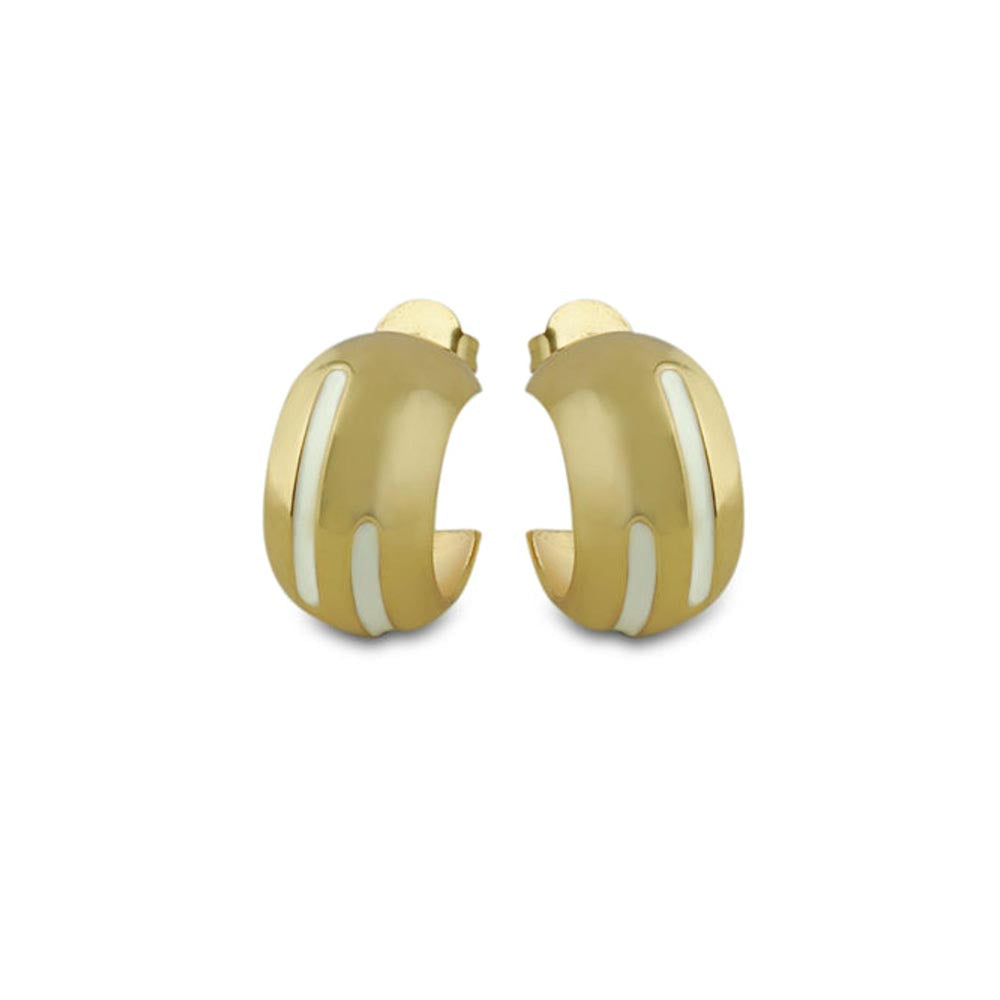 VARNIKA ARORA Luna White Enamel Gold Hoops