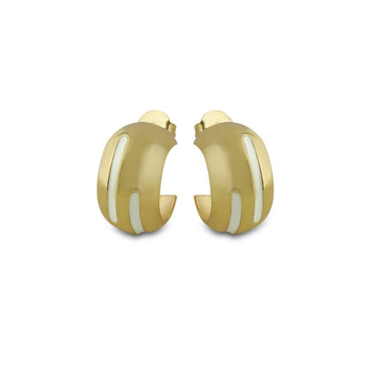 VARNIKA ARORA Luna White Enamel Gold Hoops