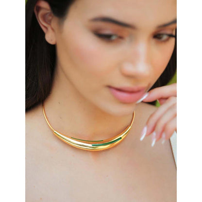 VARNIKA ARORA Aurelia Green Enamel Gold Neckpiece