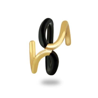 VARNIKA ARORA Twistie 2-Way Black Enamel Gold Ring