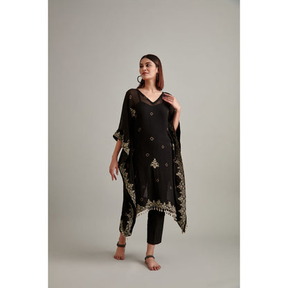 Vedika Soni Black Tie And Dye Kaftan with Pant and Slip (Set of 3)