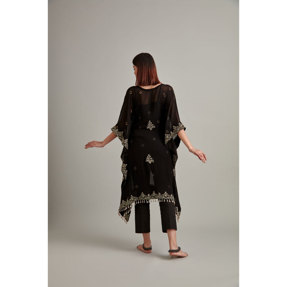 Vedika Soni Black Tie And Dye Kaftan with Pant and Slip (Set of 3)