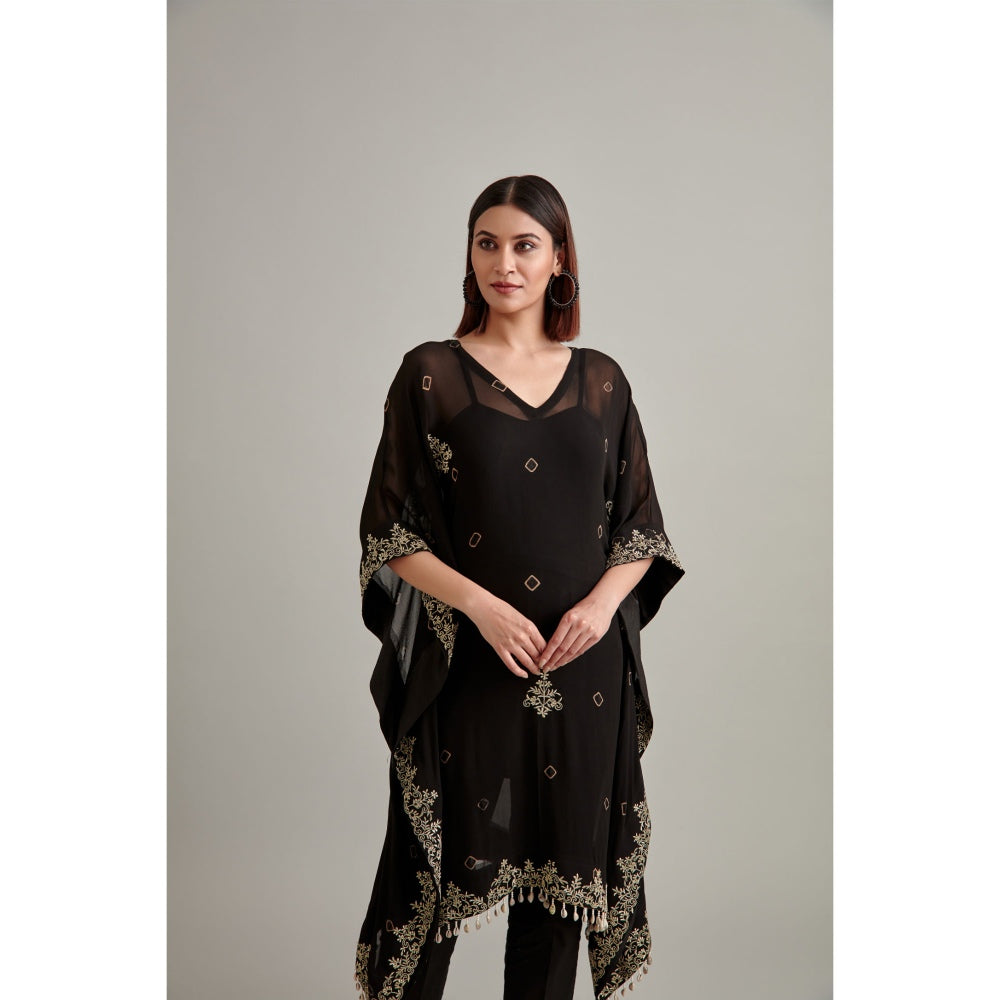 Vedika Soni Black Tie And Dye Kaftan with Pant and Slip (Set of 3)