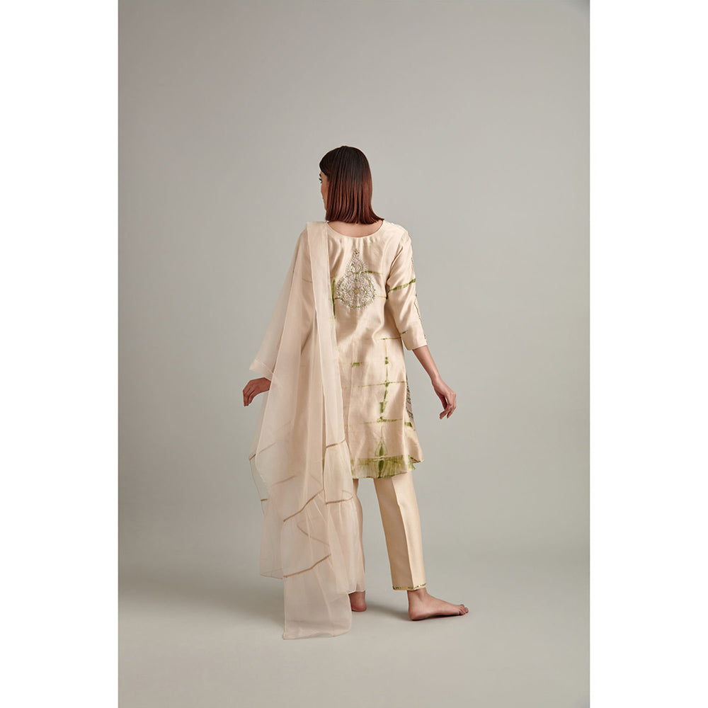 Vedika Soni Beige Tie And Dye Kurta with Pant and Dupatta (Set of 3)