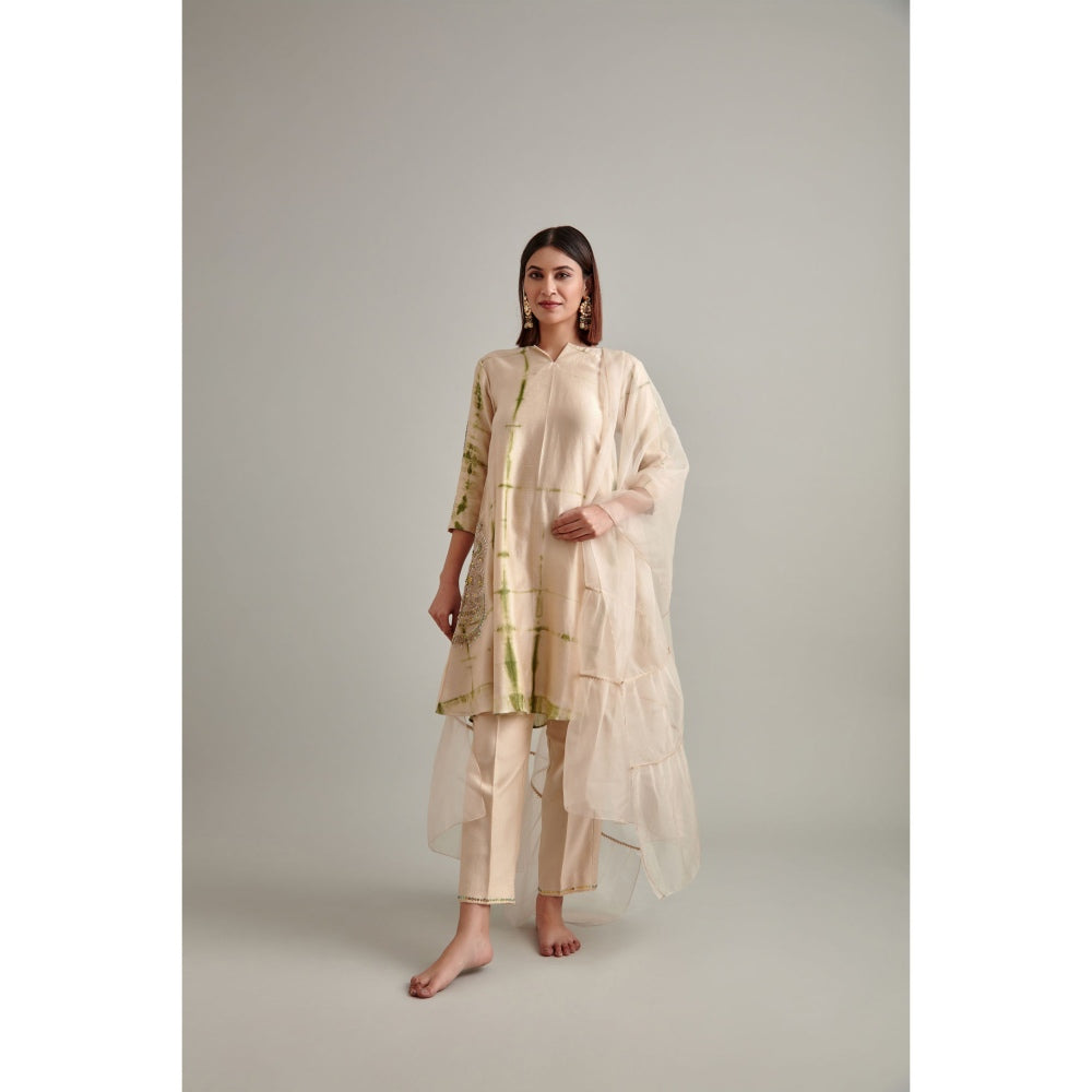 Vedika Soni Beige Tie And Dye Kurta with Pant and Dupatta (Set of 3)