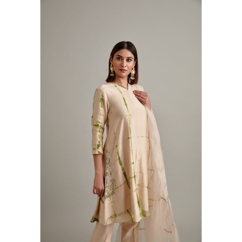 Vedika Soni Beige Tie And Dye Kurta with Pant and Dupatta (Set of 3)