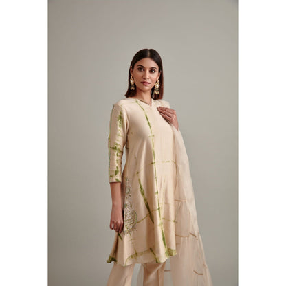 Vedika Soni Beige Tie And Dye Kurta with Pant and Dupatta (Set of 3)