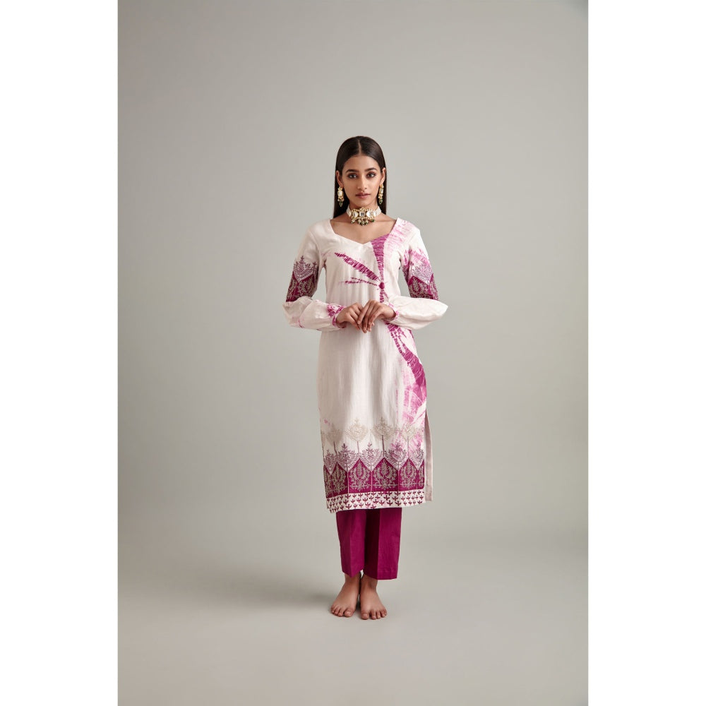 Vedika Soni White Pink Tie And Dye Kurta with Pant (Set of 2)