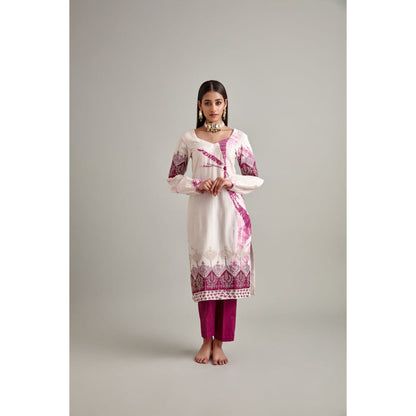 Vedika Soni White Pink Tie And Dye Kurta with Pant (Set of 2)