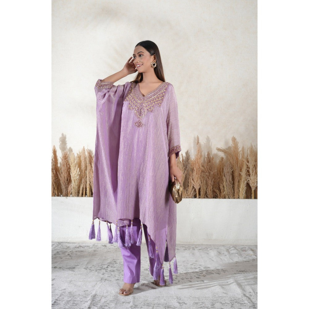 Vedika Soni Lavender Embroidered Kaftan With Slip And Pant