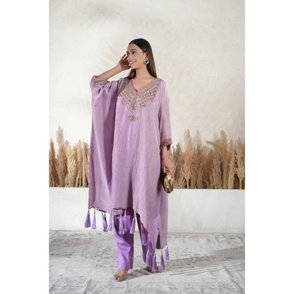 Vedika Soni Lavender Embroidered Kaftan With Slip And Pant