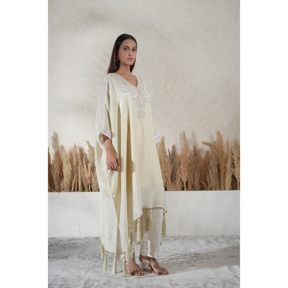 Vedika Soni Ivory Embroidered Kaftan With Slip And Pant