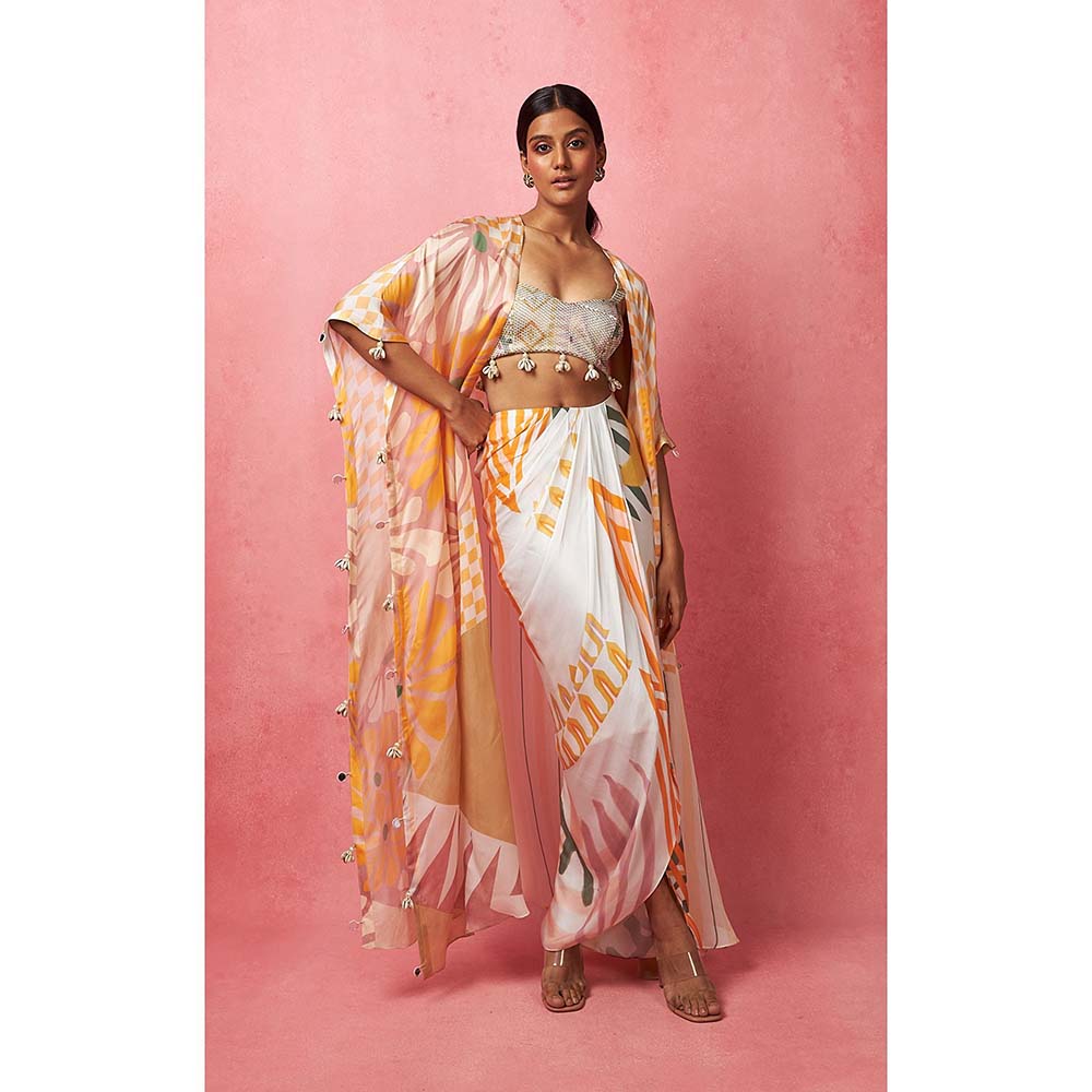 Vedika M Multi-Color Draped Skirt with Bustier and Jacket (Set of 3)