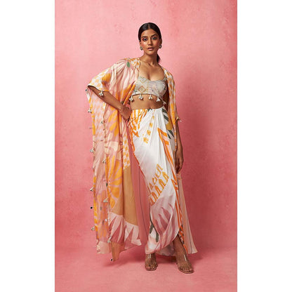 Vedika M Multi-Color Draped Skirt with Bustier and Jacket (Set of 3)