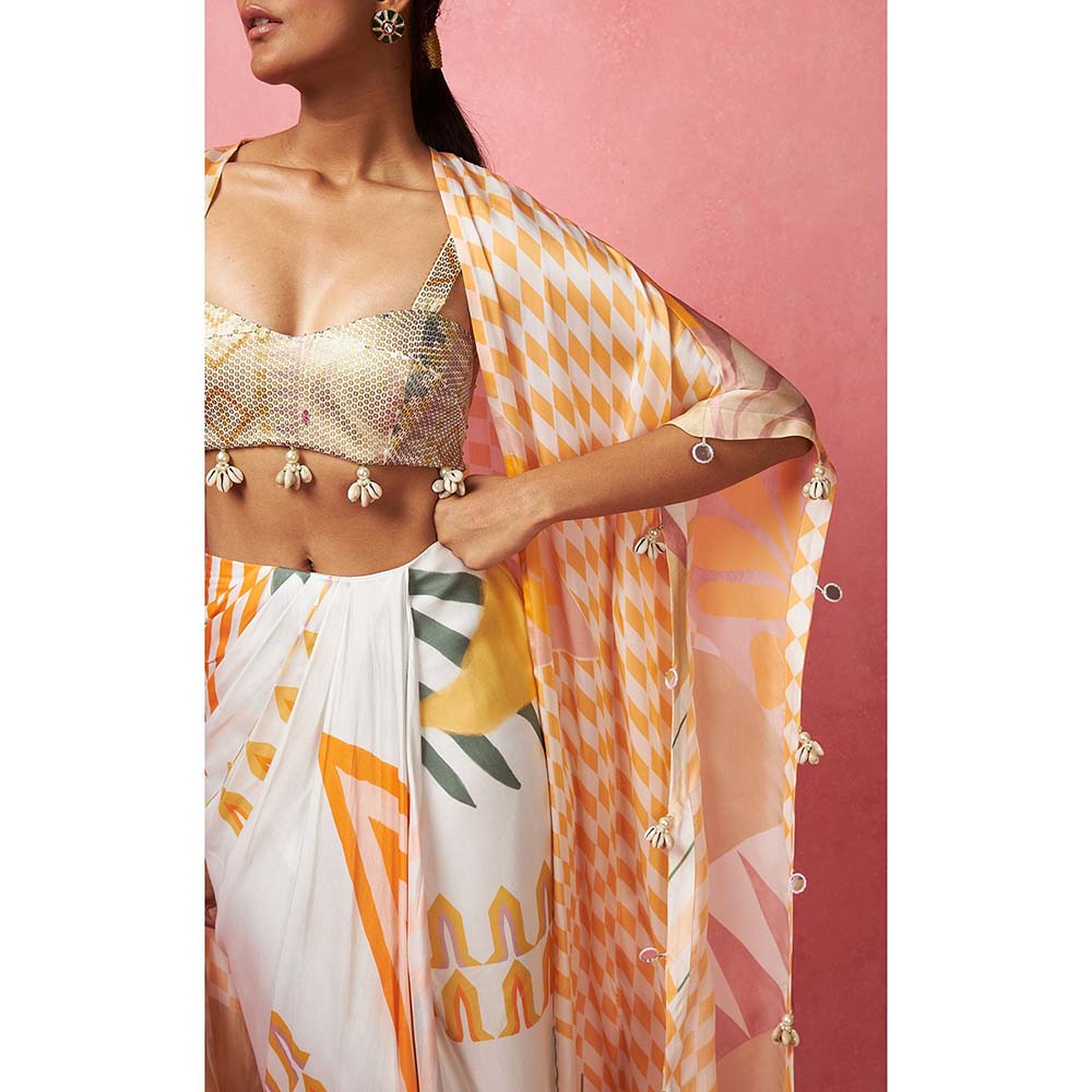 Vedika M Multi-Color Draped Skirt with Bustier and Jacket (Set of 3)