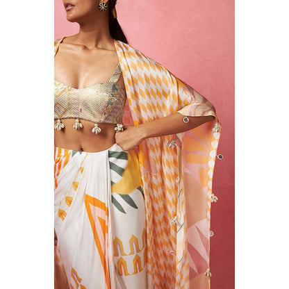 Vedika M Multi-Color Draped Skirt with Bustier and Jacket (Set of 3)