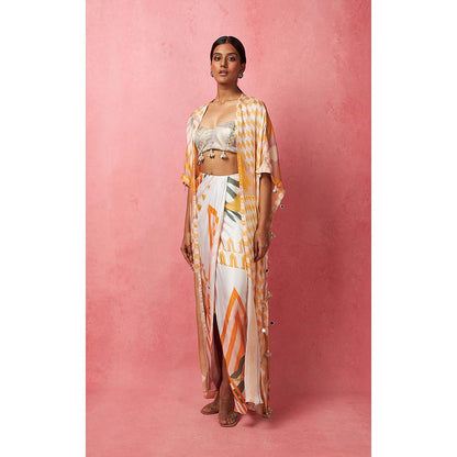Vedika M Multi-Color Draped Skirt with Bustier and Jacket (Set of 3)