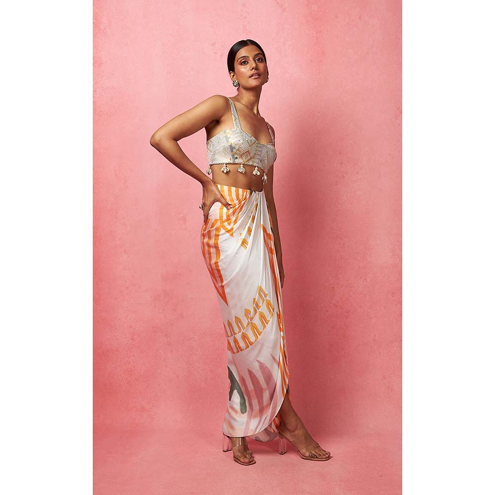 Vedika M Multi-Color Draped Skirt with Bustier and Jacket (Set of 3)