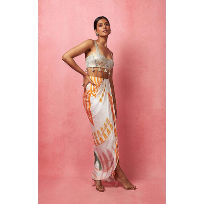 Vedika M Multi-Color Draped Skirt with Bustier and Jacket (Set of 3)
