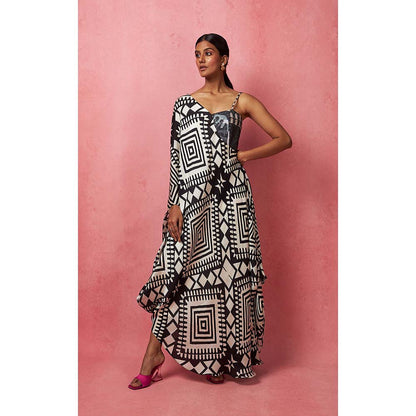 Vedika M Black & White Draped Maxi Dress
