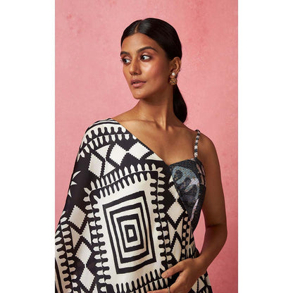 Vedika M Black & White Draped Maxi Dress
