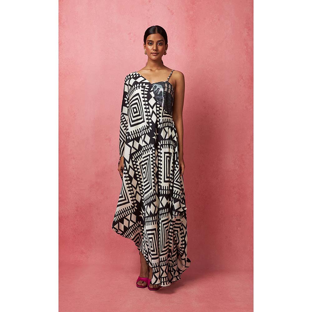 Vedika M Black & White Draped Maxi Dress