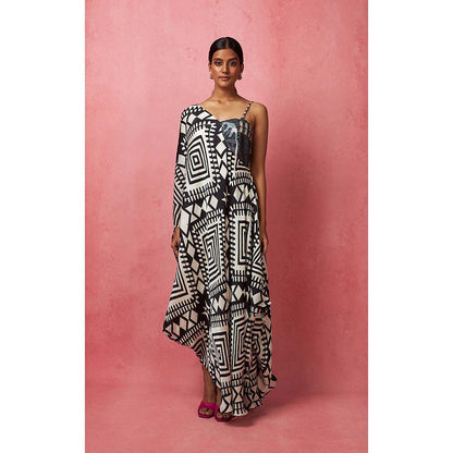 Vedika M Black & White Draped Maxi Dress
