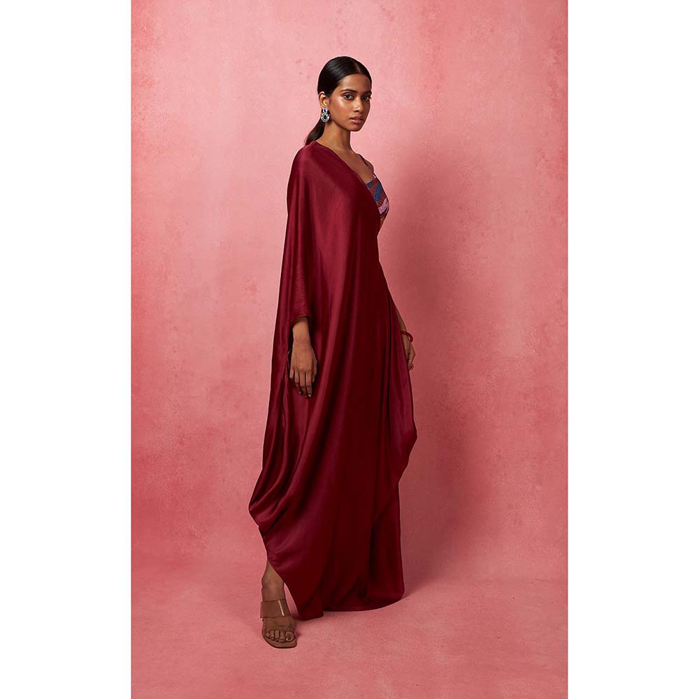 Vedika M Red Solid Dyed Draped Maxi Dress